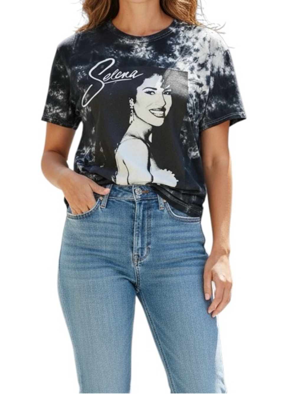 Selena Graphic Tie-Dye Short Sleeve Tee - Black & White
